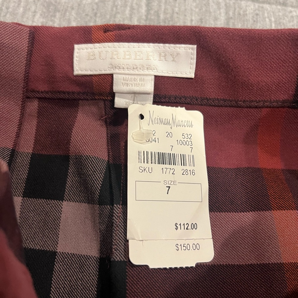 Burberry Burgundy Plaid Mini Skirt Size 7 - Picture 3 of 5